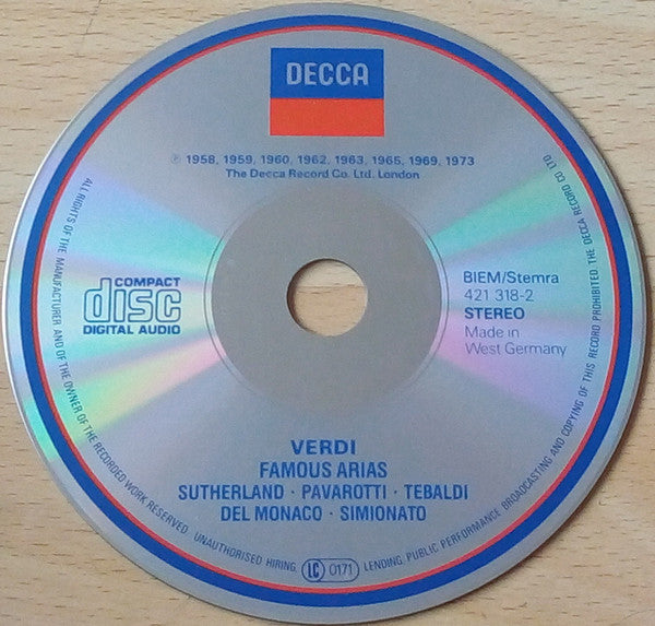 Giuseppe Verdi : Famous Arias = Airs Célèbres = Berühmte Arien = Arie Celebri (CD, Comp, RM)