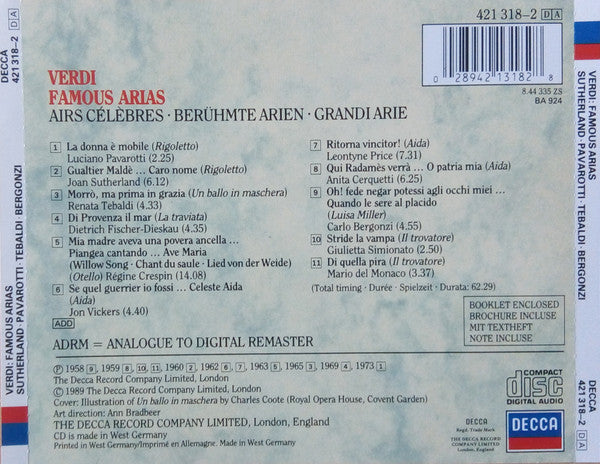 Giuseppe Verdi : Famous Arias = Airs Célèbres = Berühmte Arien = Arie Celebri (CD, Comp, RM)