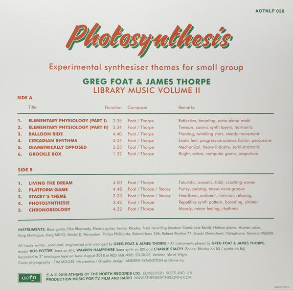 Greg Foat & James Thorpe (4) : Photosynthesis (LP, Album)