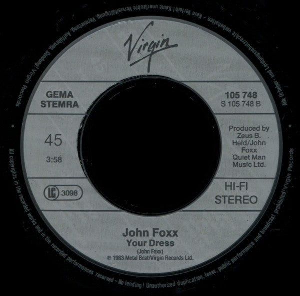John Foxx : Endlessly (7", Single)