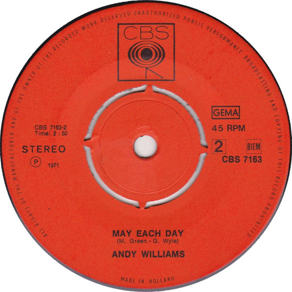 Andy Williams : Love Story / May Each Day (7", Single)