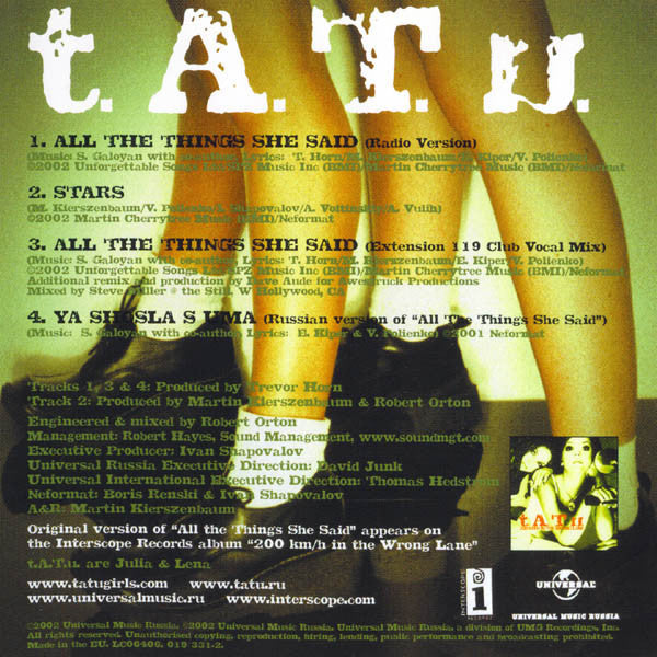 t.A.T.u. : All The Things She Said (CD, Single)