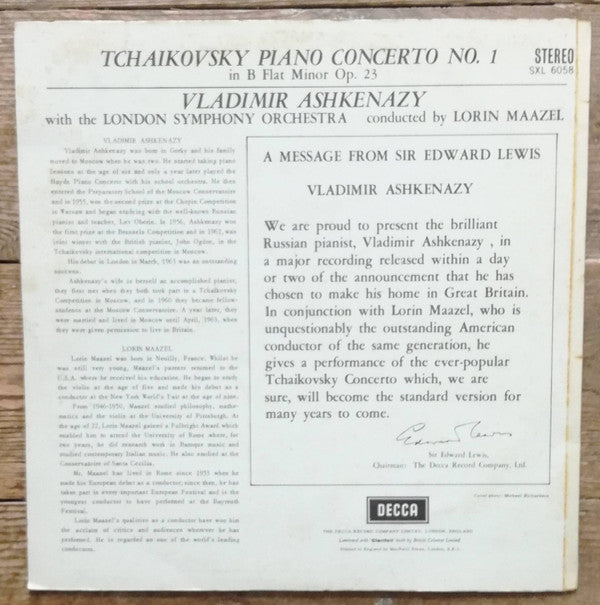 Pyotr Ilyich Tchaikovsky, Vladimir Ashkenazy, Lorin Maazel, London Symphony Orchestra : Piano Concerto Nº 1 (LP, ED2)
