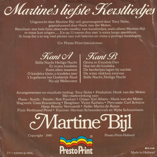 Martine Bijl : Martine's Liefste Kerstliedjes (7")