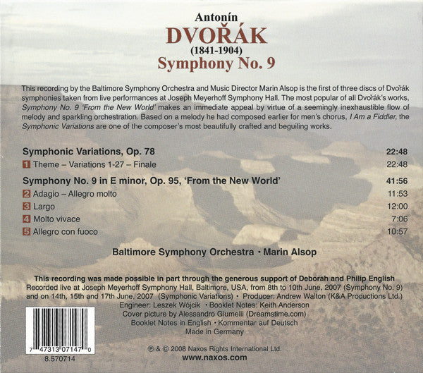 Antonín Dvořák / Baltimore Symphony Orchestra, Marin Alsop : Symphony No. 9 'From The New World' • Symphonic Variations (CD, Album)