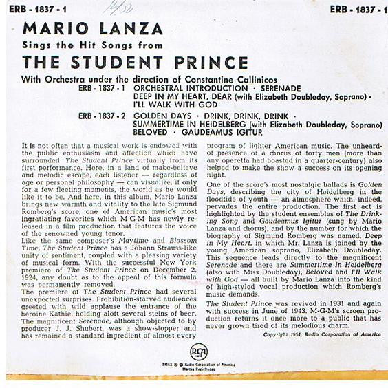 Mario Lanza : The Student Prince Part 1 (7", EP)