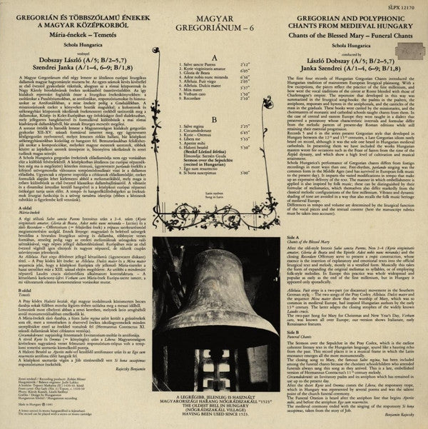 Schola Hungarica : Magyar Gregoriánum 6 (Gregorian Chants From Hungary) (LP)