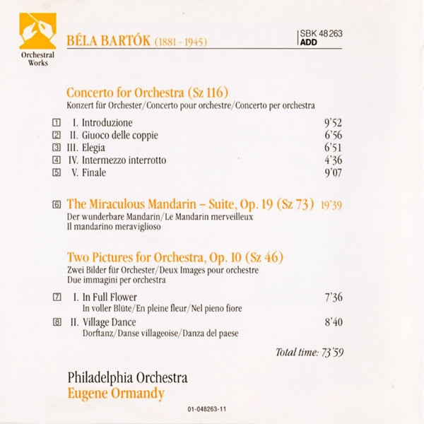 Béla Bartók / The Philadelphia Orchestra, Eugene Ormandy : Concerto For Orchestra / The Miraculous Mandarin / Two Pictures (CD, Comp, RM)
