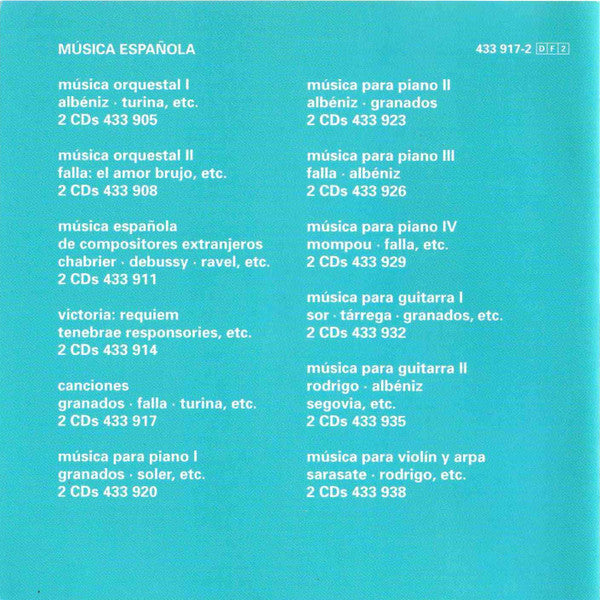 Enrique Granados · Manuel De Falla · Joaquín Turina · Joaquin Nin · Fernando Obradors · Teresa Berganza · Marilyn Horne · Pilar Lorengar · Kiri Te Kanawa : Música Española (Canciones = Songs) (2xCD, Comp, RE, RM)