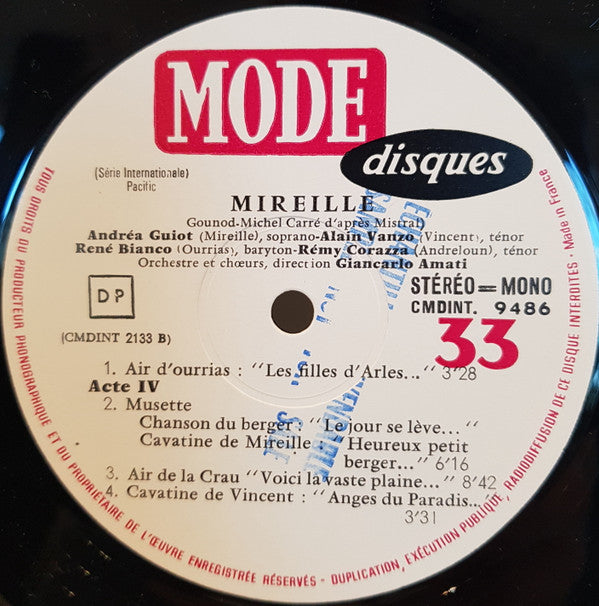 Charles Gounod, Alain Vanzo, Andréa Guiot, Rémy Corazza, René Bianco, Giancarlo Amati, Georges Thery : Mireille (LP)