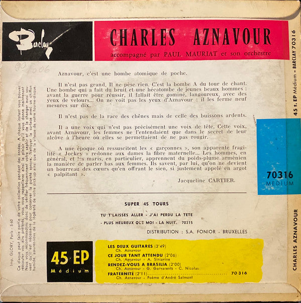 Charles Aznavour : Les Deux Guitares (7", EP)