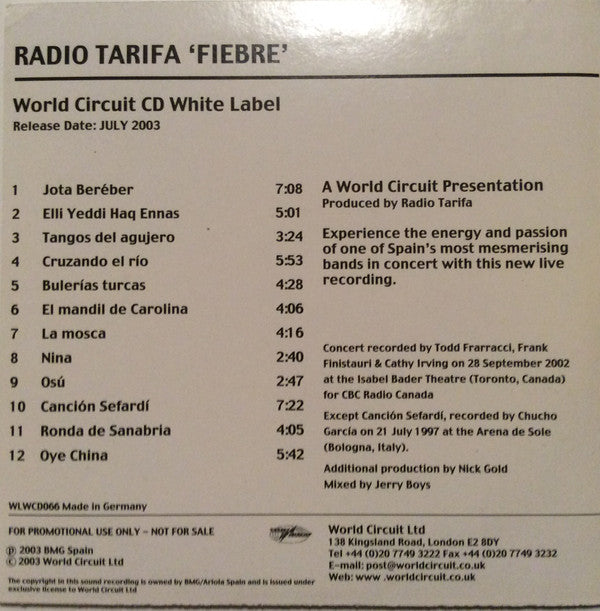 Radio Tarifa : Fiebre (CD, Album, Promo)