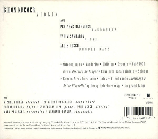 Gidon Kremer • Astor Piazzolla : Hommage À Piazzolla (CD, Album, RE, Sli)