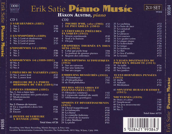 Erik Satie - Håkon Austbø : Píano Musíc (2xCD, Album)
