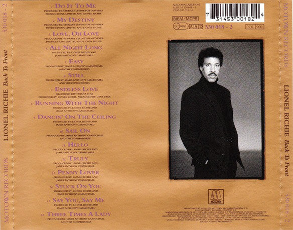 Lionel Richie : Back To Front (CD, Comp, RP)