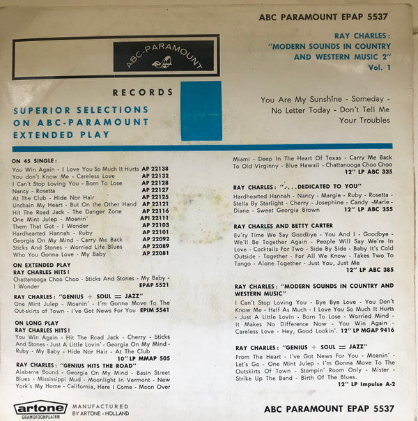 Ray Charles : Modern Sounds In Country And Western Music Volume Two 1 (7", EP)