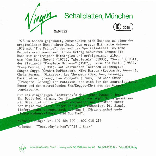 Madness : Yesterday's Men (7", Single)