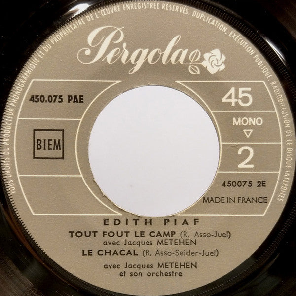 Edith Piaf : J'suis Mordue (7", Mono, Tan)