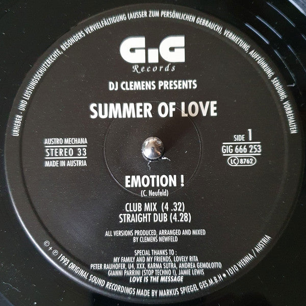 DJ Clemens Presents Summer Of Love : Emotion! (12")