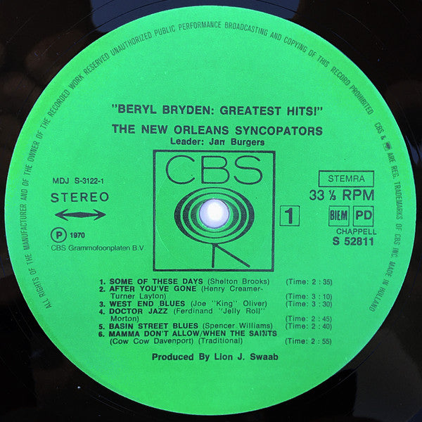 Beryl Bryden With The New Orleans Syncopators : Greatest Hits (LP, RE)