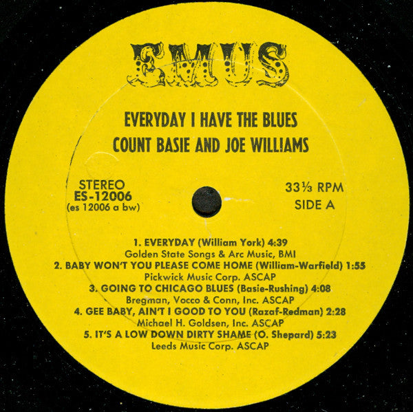 Joe Williams / Count Basie And His Orchestra* : Everyday I Have The Blues (LP, Album, RE)