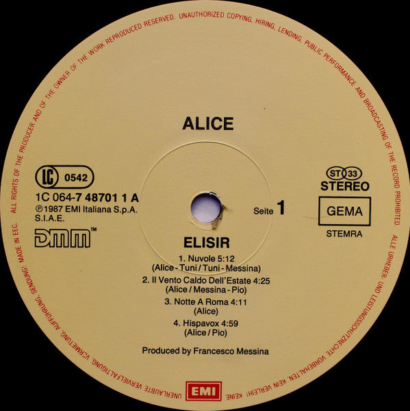 Alice (4) : Elisir (LP, Album, Gat)
