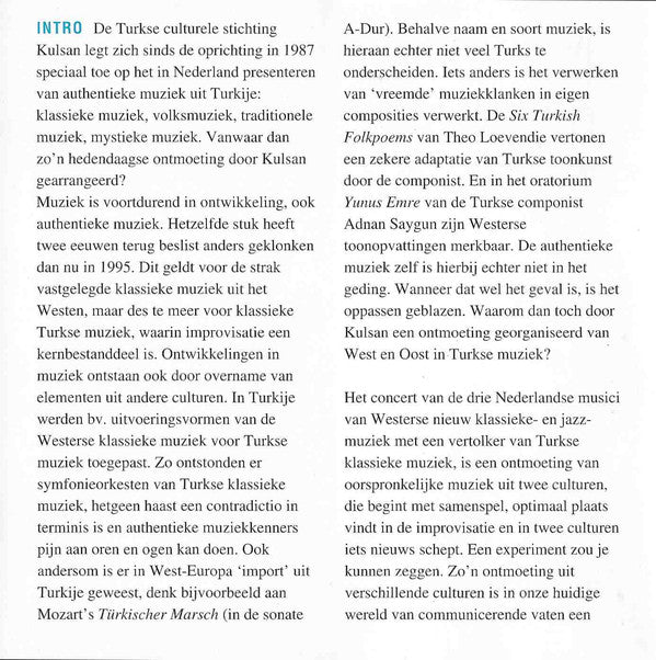 Theo Loevendie, İhsan Özgen, Guus Janssen, Martin Van Duynhoven : Nederlands-Turkse Ontmoeting In Turkse Muziek (CD, Album)