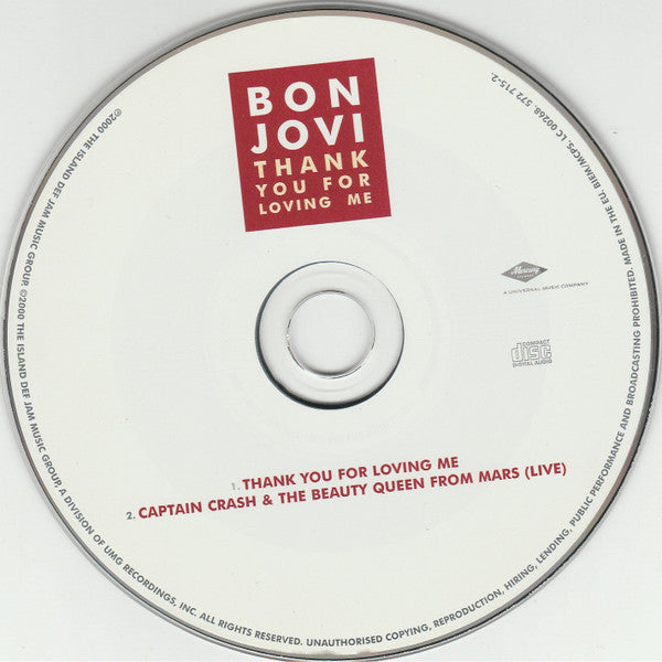 Bon Jovi : Thank You For Loving Me (CD, Single)