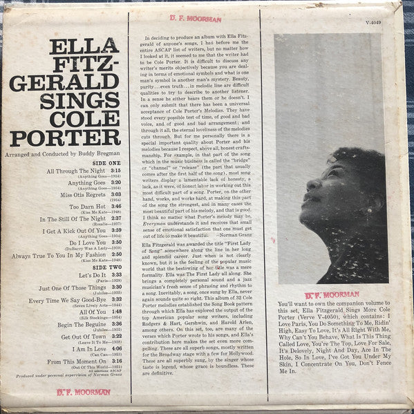 Ella Fitzgerald : Ella Fitzgerald Sings Cole Porter (LP, Album, Mono, MGM)