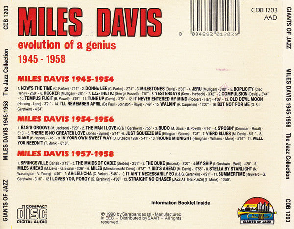 Miles Davis : Evolution Of A Genius 1945 - 1958 (3xCD, Comp)
