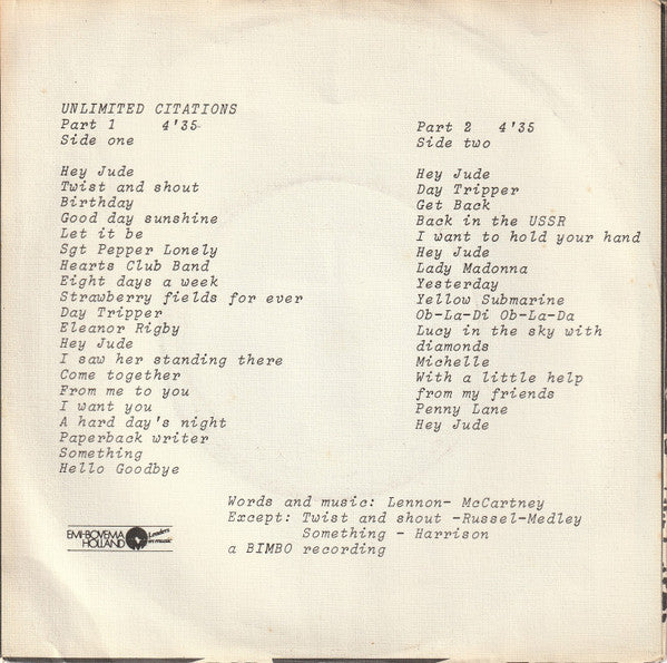 Café Crème : Unlimited Citations (7", Single)