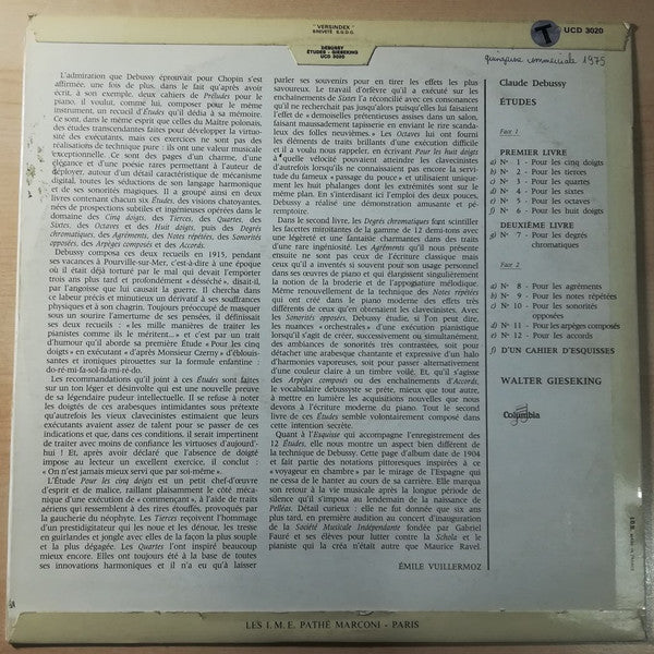 Claude Debussy, Walter Gieseking : Études / D'un Cahier D'esquisses (LP, Album, Mono)