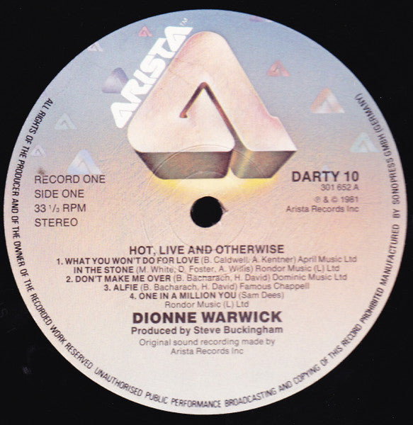 Dionne Warwick : Hot ! Live And Otherwise (2xLP, Album, Gat)