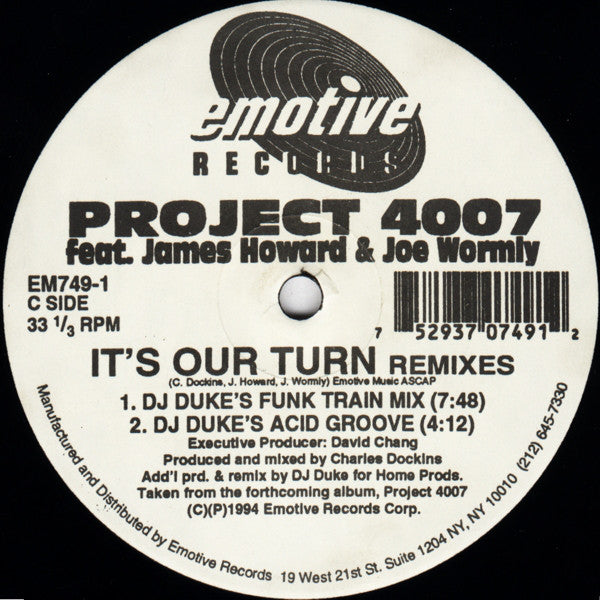 Project 4007 Feat. James Howard & Joe Wormly : It's Our Turn (Remixes) (2x12", Ltd)