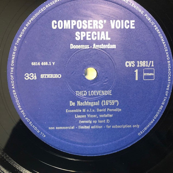 Theo Loevendie, Lieuwe Visser, Ensemble M o.l.v. David Porcelijn : De Nachtegaal (LP, Ltd)