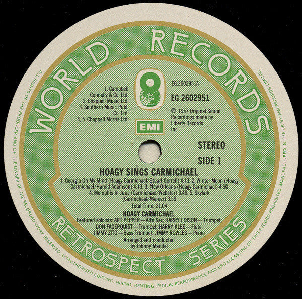 Hoagy Carmichael : Hoagy Sings Carmichael With The Pacific Jazzmen (LP, RE)