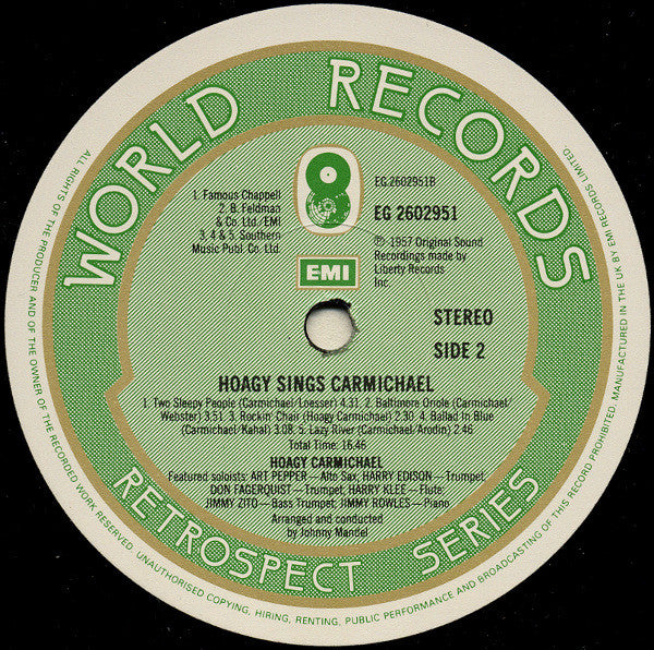 Hoagy Carmichael : Hoagy Sings Carmichael With The Pacific Jazzmen (LP, RE)