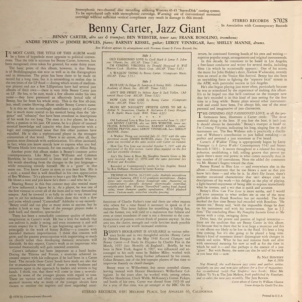 Benny Carter : Jazz Giant (LP, Album)