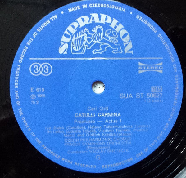 Carl Orff, Ivo Žídek, Helena Tattermuschová, Czech Philharmonic Chorus , And The Prague Symphony Orchestra Conducted By Václav Smetáček : Carl Orff - Catulli Carmina (LP, Blu)