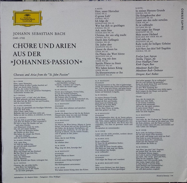 Johann Sebastian Bach / Münchener Bach-Chor & - Münchener Bach-Orchester, Karl Richter : Johannes-Passion: Arien & Chöre (LP, Album)
