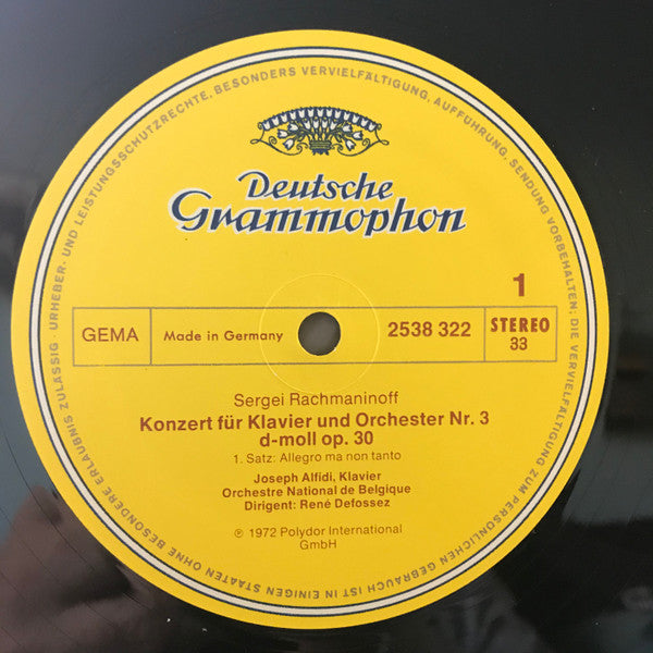 Sergei Vasilyevich Rachmaninoff, Jo Alfidi, Belgian National Orchestra, René Defossez : Klavierkonzert Nr. 3 Op. 30 (LP, RE)