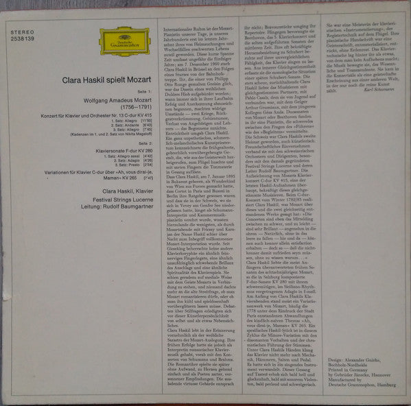 Clara Haskil Spielt Wolfgang Amadeus Mozart : Klavierkonzerte Nr.13 KV 415 · Klaviersonate F-Dur KV 280 · Variationen Über "Ah, Vous Dirais-Je, Maman" KV 265 (LP, RE)