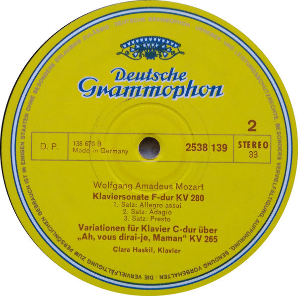 Clara Haskil Spielt Wolfgang Amadeus Mozart : Klavierkonzerte Nr.13 KV 415 · Klaviersonate F-Dur KV 280 · Variationen Über "Ah, Vous Dirais-Je, Maman" KV 265 (LP, RE)