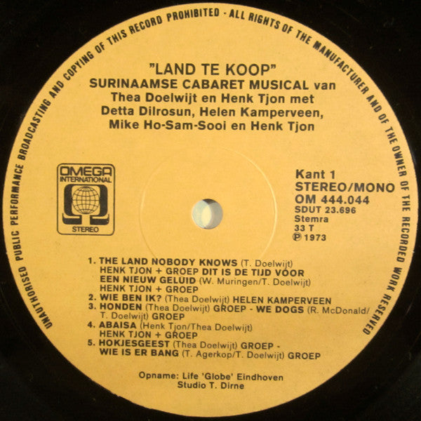 Surinaamse Cabaret Musical : Land Te Koop (LP, Album, Gat)