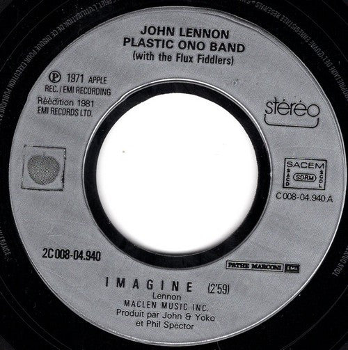 John Lennon / The Plastic Ono Band With The Flux Fiddlers : Imagine (7", Single, RE)