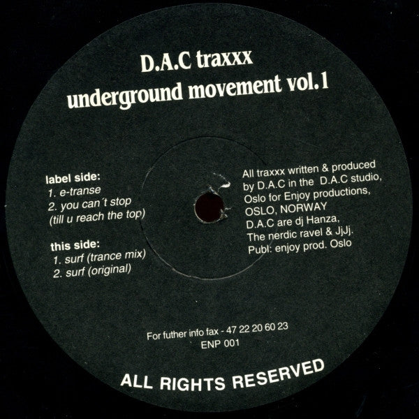 D.A.C : Underground Movement Vol. 1 (12")