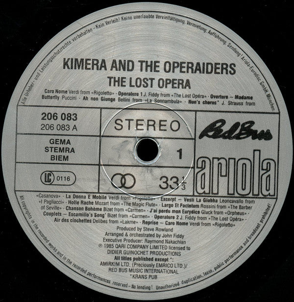 Kimera (3) And The Operaiders With London Symphony Orchestra : The Lost O?era (LP, Album)