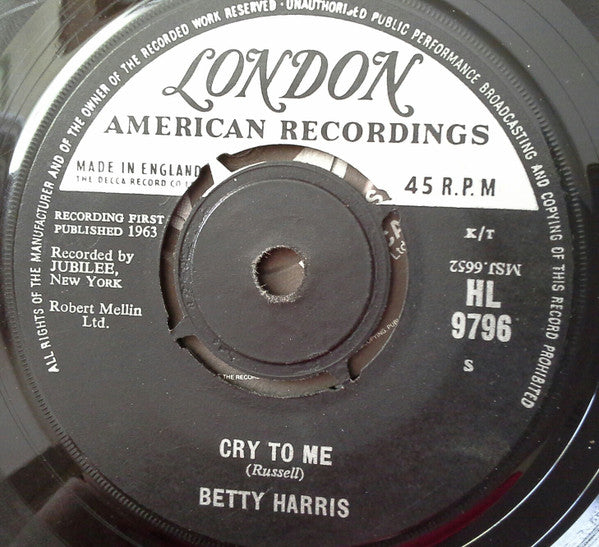 Betty Harris : Cry To Me / I'll Be A Liar (7")