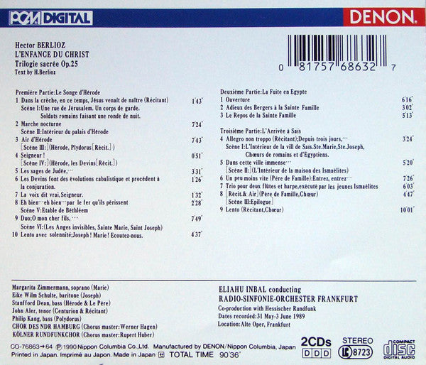 Hector Berlioz, Radio-Sinfonie-Orchester Frankfurt, Eliahu Inbal : Berlioz: L'Enfance Du Christ, Trilogie Sacrée, Op.25 (2xCD, Album)