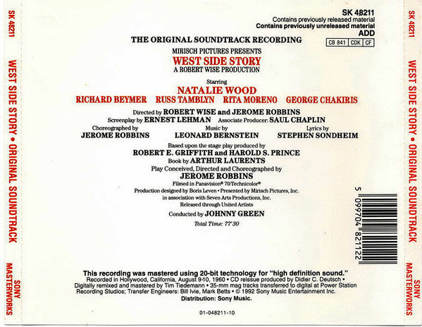 Leonard Bernstein : West Side Story (The Original Sound Track Recording) (CD, Album, RE, RM)